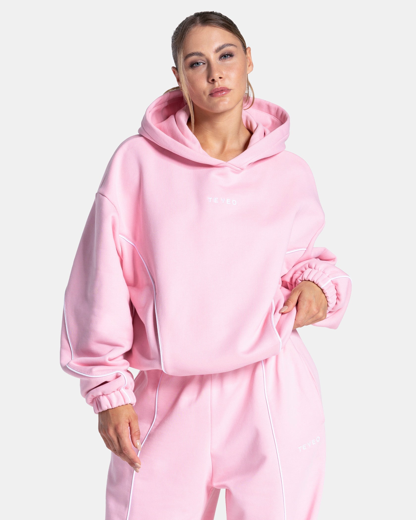 Contrastline Hooded Sweater "True Pink"