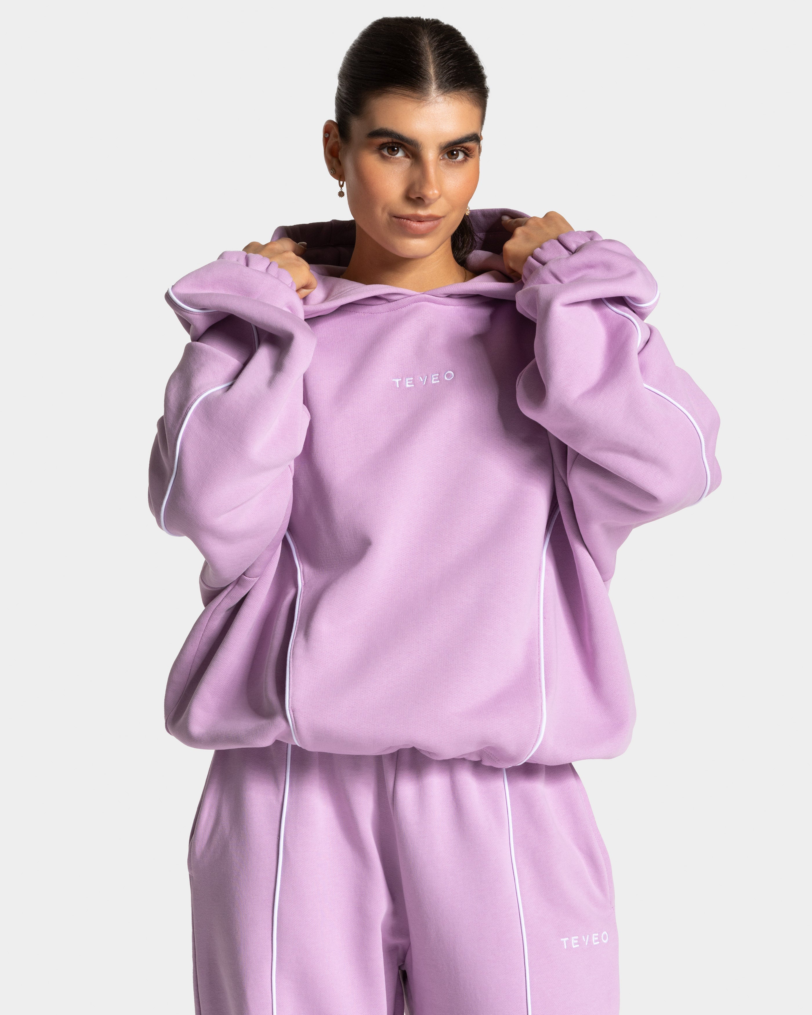 Contrastline Hooded Sweater "Orchid"