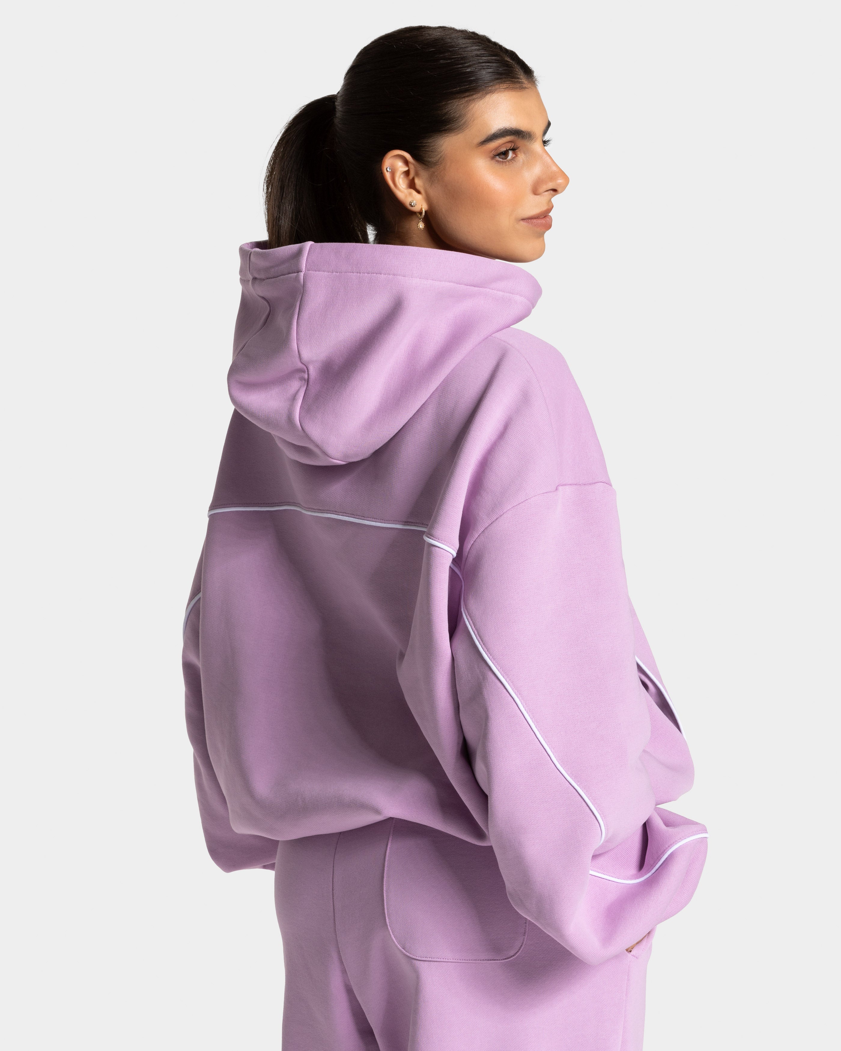 Contrastline Hooded Sweater "Orchid"