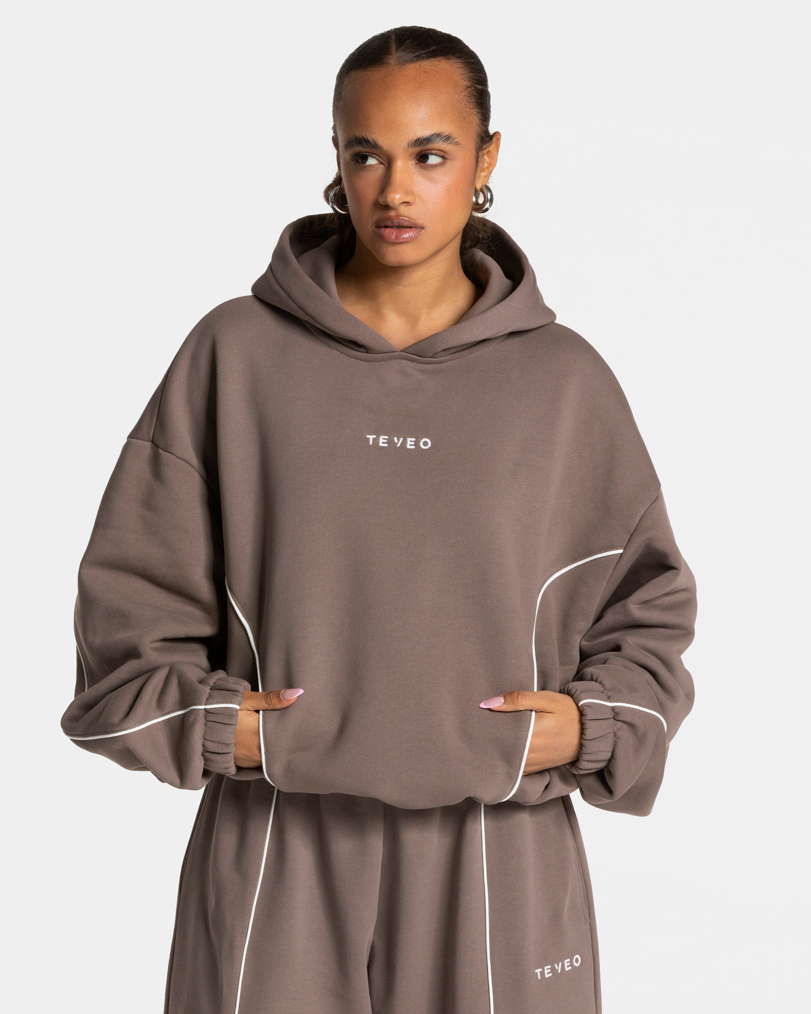 Contrastline Hooded Sweater "Mokka"