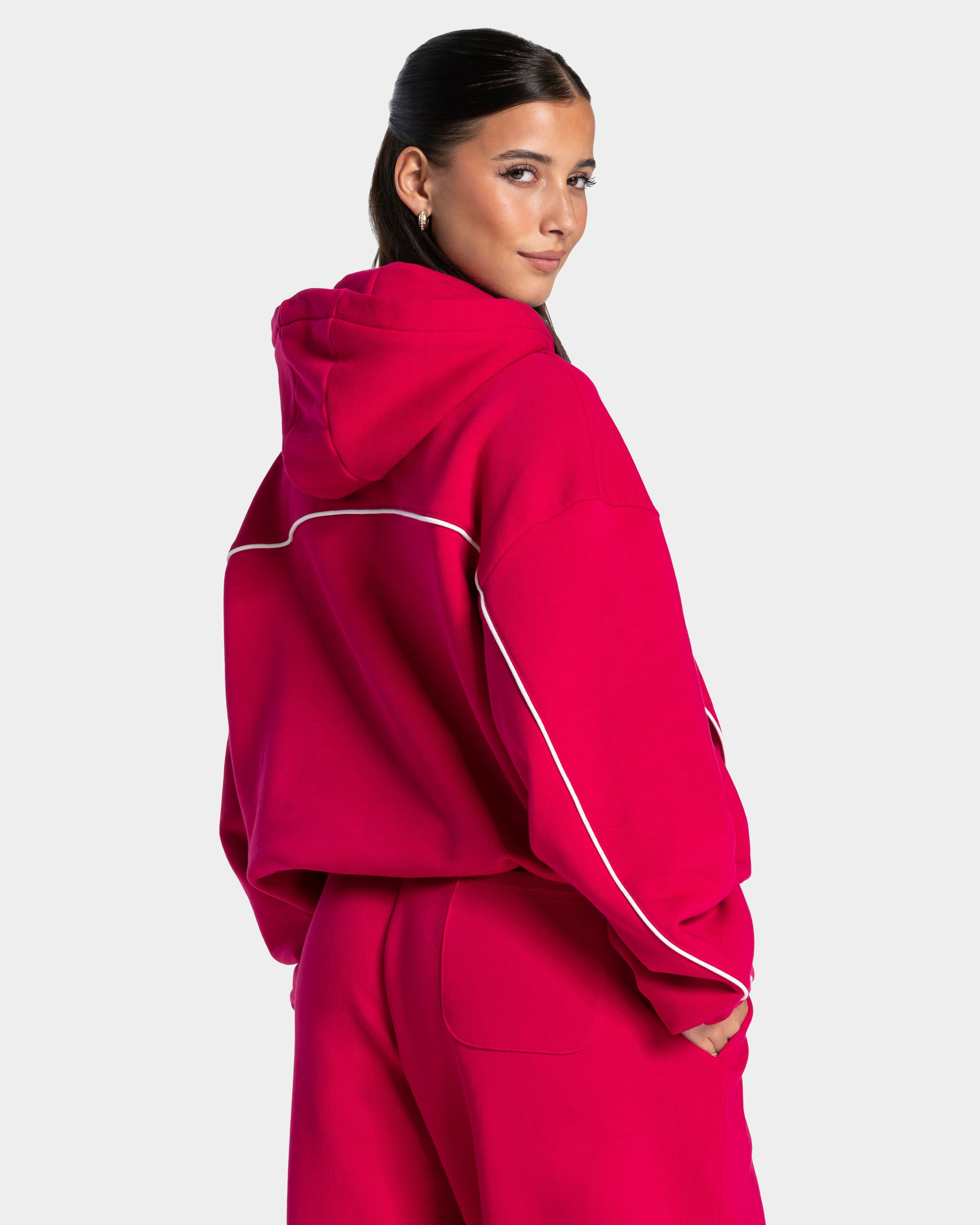Contrastline Hooded Sweater "Raspberry"