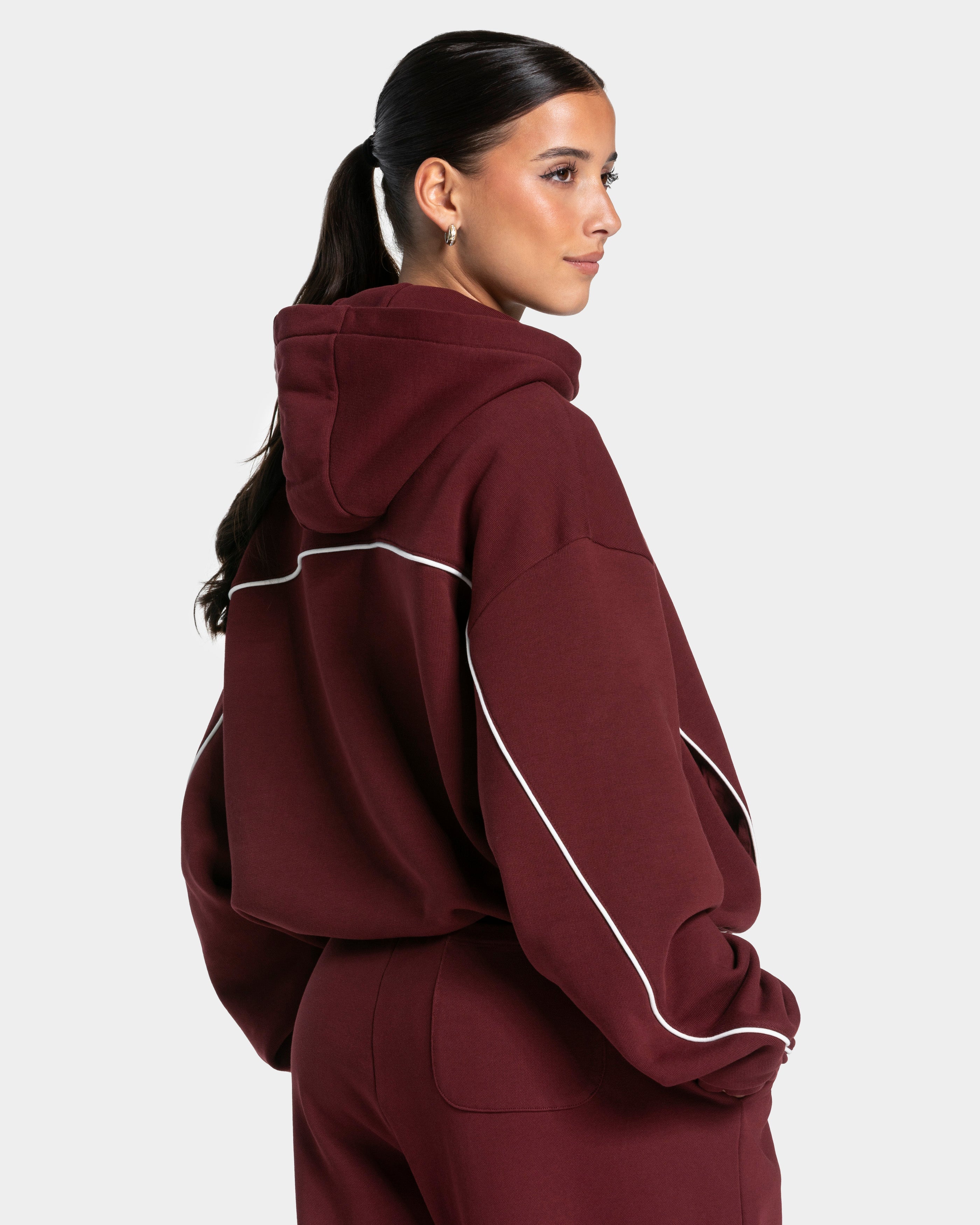Contrastline Hooded Sweater "Weinrot"