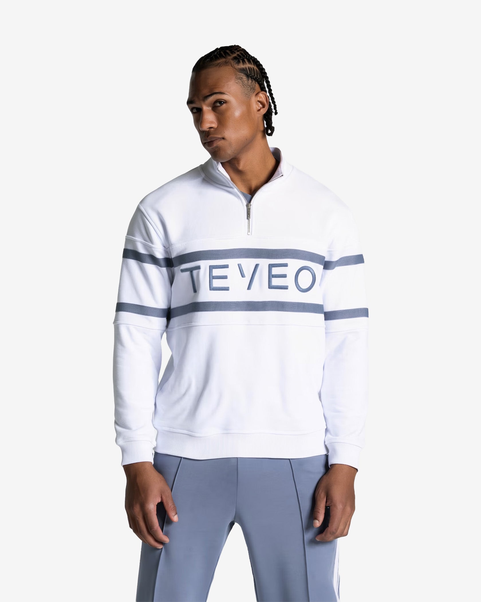 Club Half Zip Sweater "Weiß - Stahlblau"
